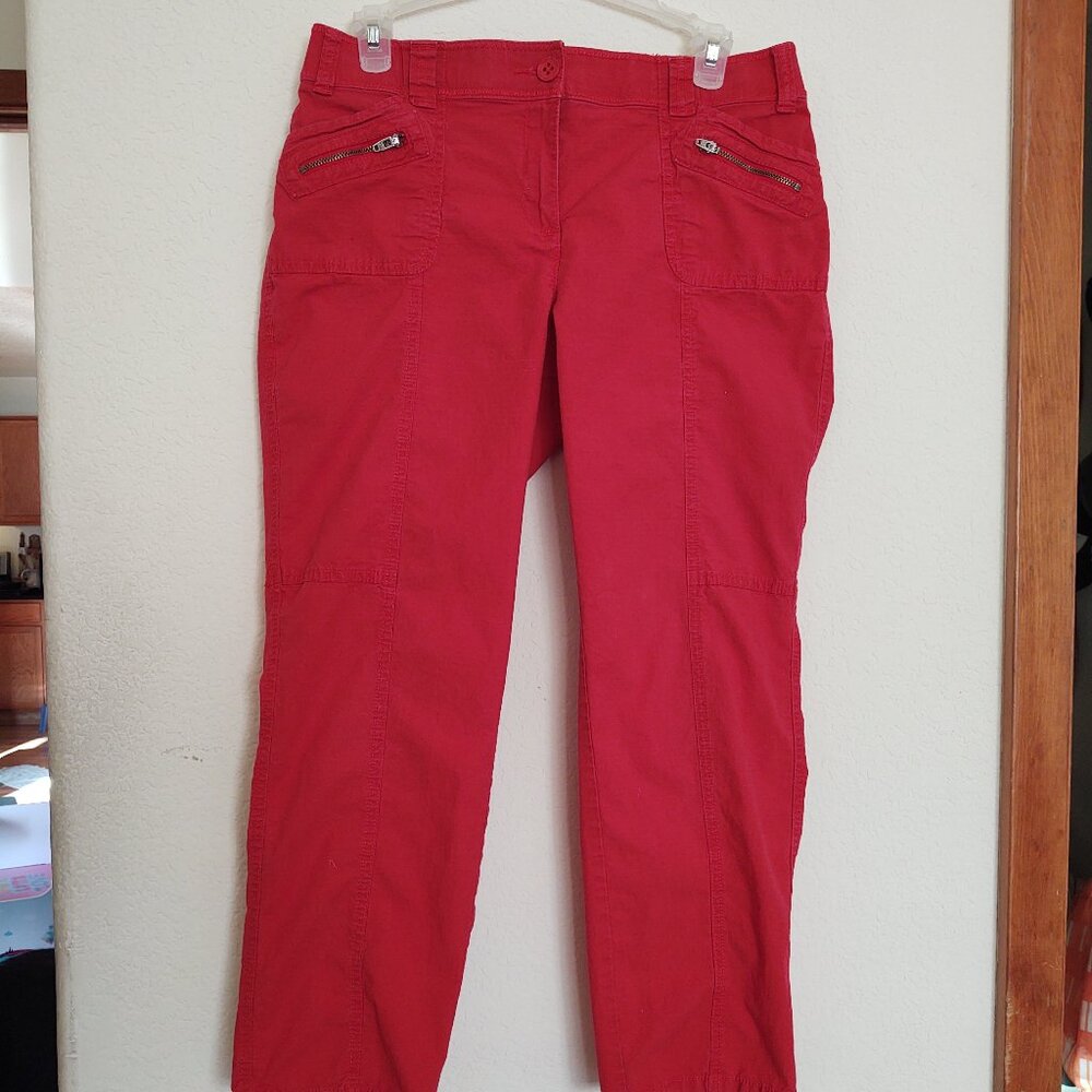 Chico's Lipstick Red Stretch Cotton Twill Zip Front Pockets Cargo Pants Size 0